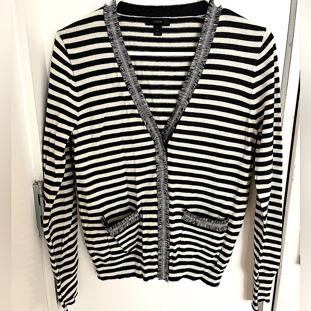 New J CREW Black Stripe Fringe Cardigan S